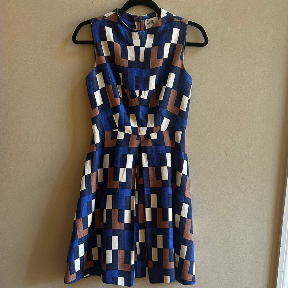 Milly Geometric Blue and Brown Mini Dress